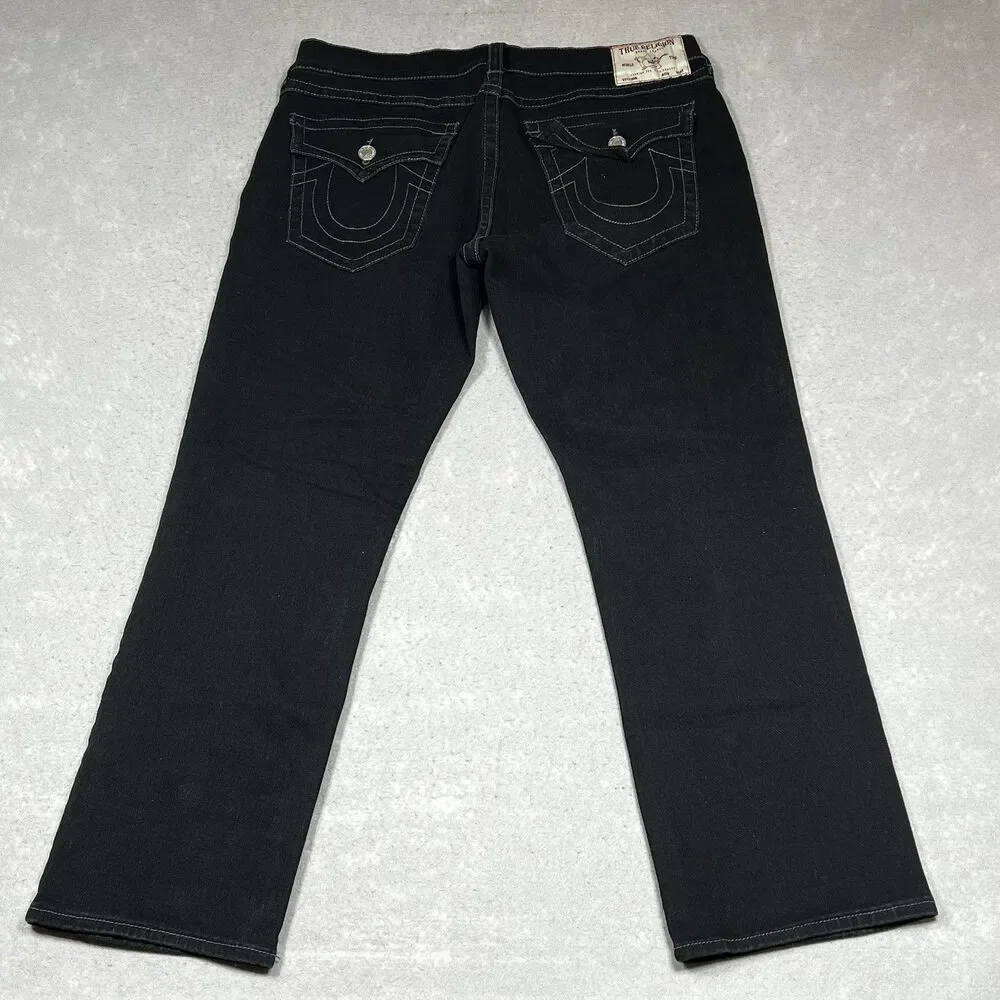 True Religion Jeans Mens Size 35 Black Ricky Straight Jeans Flap Pocket